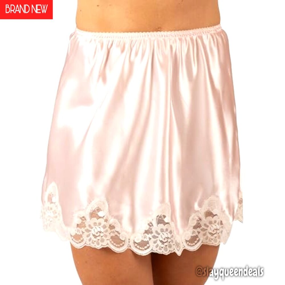 Satin Half Slip with Lace Trim, Elastic Waist, 15" or 23" Length - Picture 2 of 3
